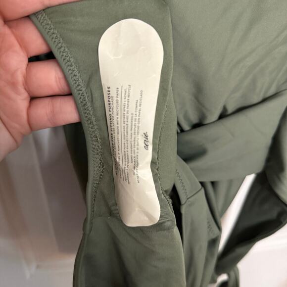 Aerie One Shoulder Tie Waist One Piece Swimsuit Olive Green Size Medium Long NEW - Picture 6 of 7